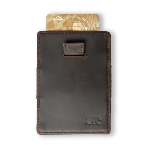 Alaskan MAKER - Kompakte Geldbörse aus Vollnarbenleder – Magische Aufbewahrung für Karten und Geldscheine – RFID-Schutz gegen Quetschungen – bis zu 16 Karten – Pull-Out-System., braun, H10,5cm x von Alaskan MAKER