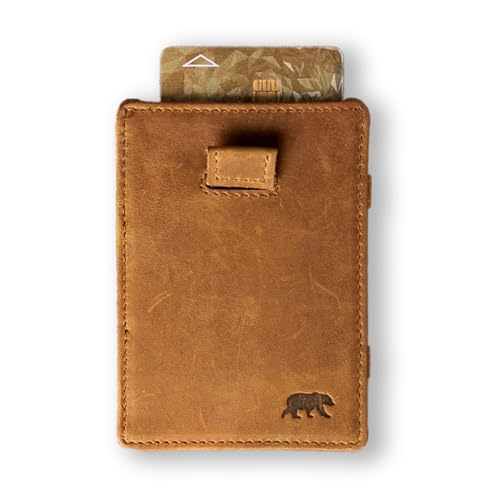 Alaskan MAKER - Kompakte Geldbörse aus Vollnarbenleder – Magische Aufbewahrung für Karten und Geldscheine – RFID-Schutz gegen Quetschungen – bis zu 16 Karten – Pull-Out-System., cognac, H10,5cm x von Alaskan MAKER