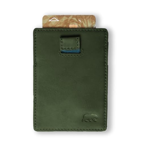 Alaskan MAKER - Kompakte Geldbörse aus Vollnarbenleder – Magische Aufbewahrung für Karten und Geldscheine – RFID-Schutz gegen Quetschungen – bis zu 16 Karten – Pull-Out-System., flaschengrün, H10,5cm von Alaskan MAKER