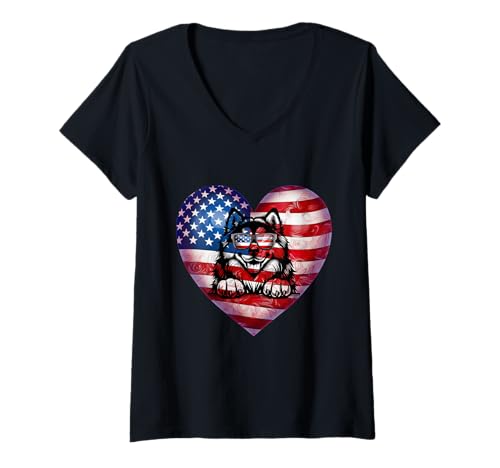 Damen Alaskan Malamute Hundeliebhaber Terrier Hund Patriotische Merica T-Shirt mit V-Ausschnitt Damen Alaskan Malamute Hundeliebhaber Terrier Hund Patriotische Merica T-Shirt mit V-Ausschnitt von Alaskan Malamute Dogs USA American Flag