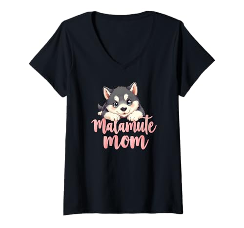 Damen Malamute Mama Hund Alaskan Malamute Mama Süßer Welpe T-Shirt mit V-Ausschnitt Damen Malamute Mama Hund Alaskan Malamute Mama Süßer Welpe T-Shirt mit V-Ausschnitt von Alaskan Malamute Fun Designs