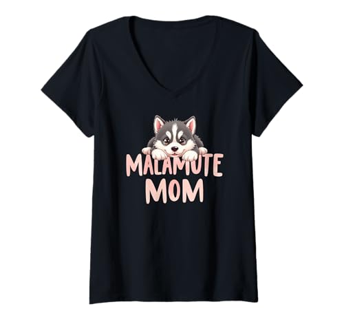 Damen Malamute Mama Hund Alaskan Malamute Mama Süßer Welpe T-Shirt mit V-Ausschnitt Damen Malamute Mama Hund Alaskan Malamute Mama Süßer Welpe T-Shirt mit V-Ausschnitt von Alaskan Malamute Fun Designs