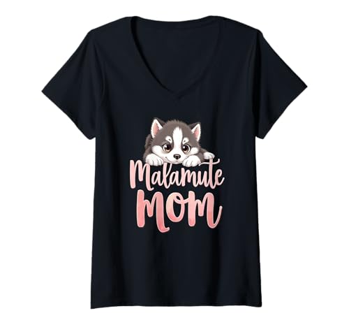 Damen Malamute Mama Hund Alaskan Malamute Mama Süßer Welpe T-Shirt mit V-Ausschnitt Damen Malamute Mama Hund Alaskan Malamute Mama Süßer Welpe T-Shirt mit V-Ausschnitt von Alaskan Malamute Fun Designs