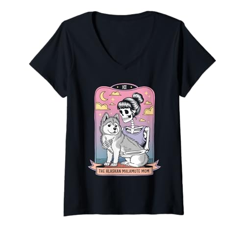 Damen Die alaskische Malamute-Mama T-Shirt mit V-Ausschnitt von Alaskan Malamute Mama Tarot