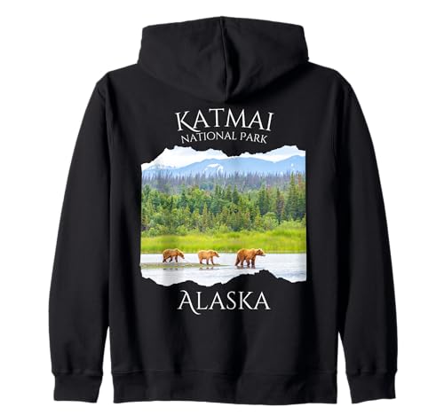 Katmai National Park Alaska Grizzly Bear Wildlife Herren Jungen Kapuzenjacke von Alaskan national park adventure wear Souvenir Kids