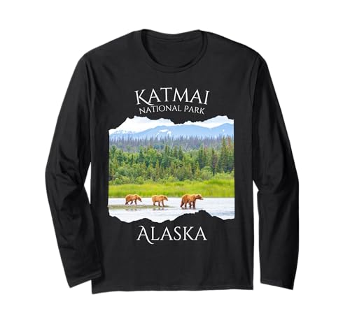 Katmai National Park Alaska Grizzly Bear Wildlife Herren Jungen Langarmshirt von Alaskan national park adventure wear Souvenir Kids