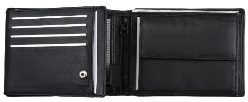 ALASSIO 42156 Geldbörse im Querformat, Portemonnaie aus feinstem Nappaleder, Brieftasche mit Münzfach, Scheinfächern und Kartenfächern, Verschlusslasche mit Druckknopf, schwarz, ca. 12 x 9 x 2 cm von ALASSIO