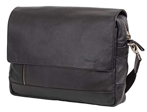 Alassio 47035 - Schultertasche ORO, Laptoptasche für 14 Zoll Notebooks, Umhängetasche aus Echtleder, Tasche mit gepolstertem Laptopfach und Reißverschluss Hauptfach in schwarz, ca. 28 x 38 x 9,5 cm von ALASSIO