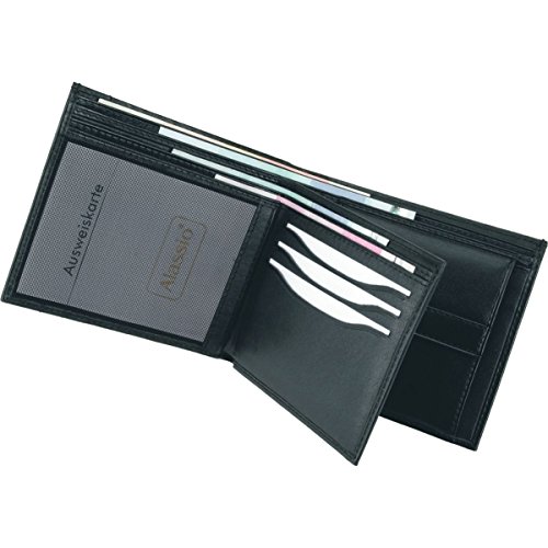 Alassio 42140 - Geldbörse im Querformat, Herren und Damen Portemonnaie aus Echtleder mit Münzfach, 4 Scheinfächer und 8 Kartenfächer für Kreditkarten, Brieftasche in schwarz, Geldbörse ca 11,5 x 10 cm von ALASSIO