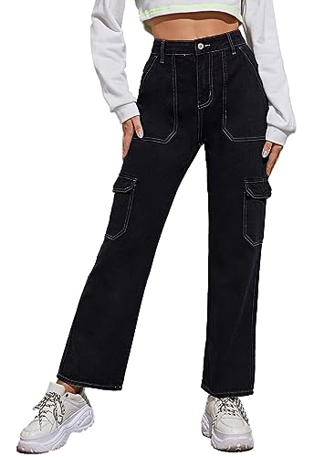 Alaster Queen Baggy Jeans Damen Jeans Mit Hohem Bund Locker Freizeit Damen Jeans Stretch Schwarz L von Alaster Queen