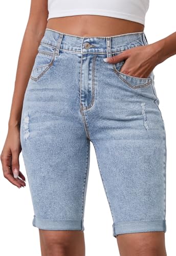 Alaster Queen Bermuda Shorts Damen Sommer Mode Kurze Hose Damen Shorts Freizeit Bermuda Denim Klassischblau XXL von Alaster Queen