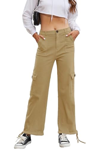 Alaster Queen Cargohose Damen high Waist Baggy Hose Damen Cargohose Hosen Damen Baggy Khaki L von Alaster Queen