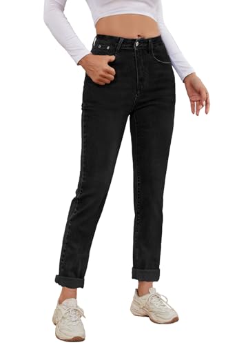 Alaster Queen Jeans Damen Classic Mid Waist Denim Mode Simple Boyfriend Jeans Damen Freizeit Schwarz XL von Alaster Queen