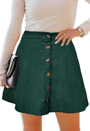 Alaster Queen Cordrock Damen für Herbst & Winter Minirock A Linie mit Knöpfen Kurz Rock Hohe Taille mit Taschen Skirt Women,Grün,S von Alaster Queen