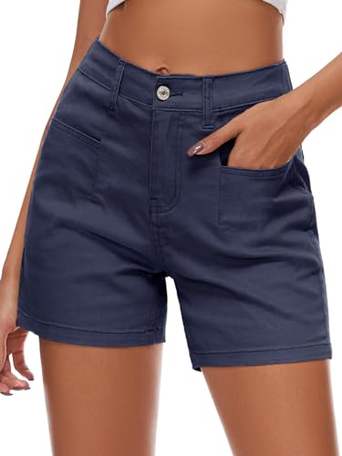 Alaster Queen Dame Shorts Einfarbig Lounge mit Taschen Kurze Hose Damen Sommer Lose Shorts Marineblau L von Alaster Queen