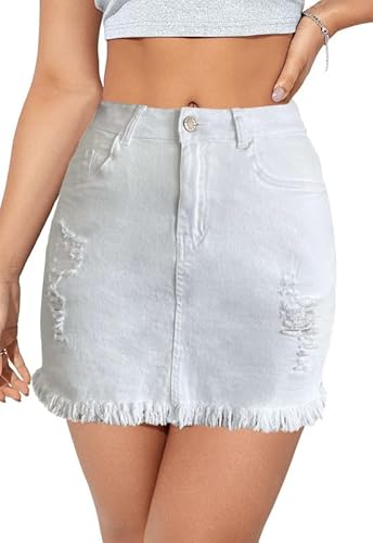 Alaster Queen Jeans-Minirock für Damen, Bleistiftrock, figurbetont, hohe Taille, Jeansrock, weiß, XL von Alaster Queen