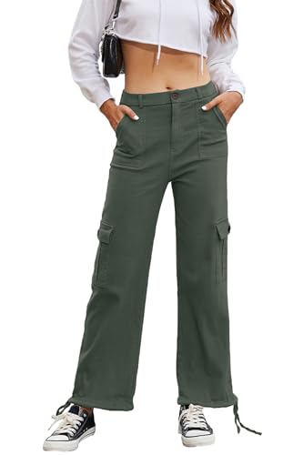 Alaster Queen Damen Hosen Wanderhose Damen Cargo Hose Damen Baggy Weite Hose Damen olivgrün XL von Alaster Queen