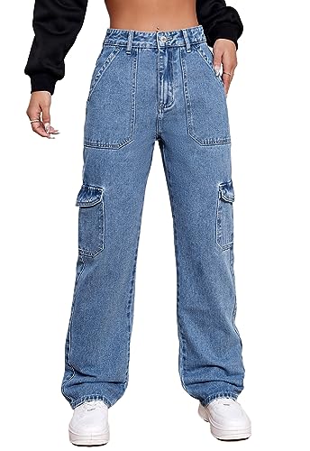 Alaster Queen Damen Jeans Boyfriend Jeans Damen Jeans Hosen Damen Baggy High Waist Jeans Damen Denim blau XL von Alaster Queen