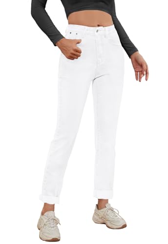 Alaster Queen Damen Jeans Classic Mid Waist Jeans Mode Simple Boyfriend Jeans Damen Freizeit Hose Denim Weiß XL von Alaster Queen
