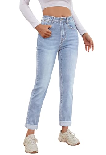 Alaster Queen Damen Jeans Gerade Denim Mit Mittlerer Taille Mode Jeans Damen Stretch Hellblau XXL von Alaster Queen