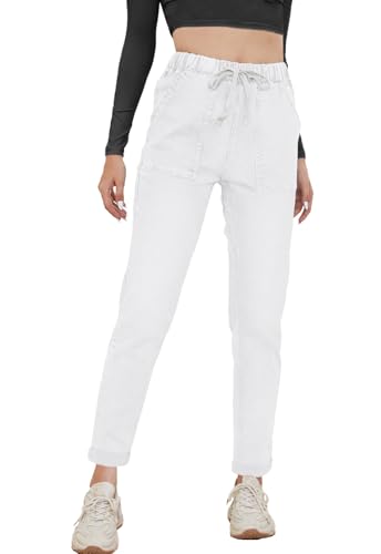 Alaster Queen Damen Jeans High Waisted Straight Leg Stretch Denim Hosen mit Taschen Jeans Weiß M von Alaster Queen