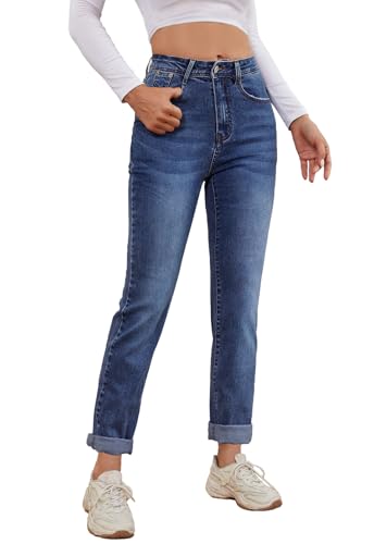 Alaster Queen Damen Jeans Mode Simple Boyfriend Jeans Damen Classic Mid Waist Denim Freizeit Marineblau L von Alaster Queen