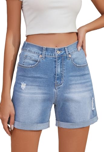 Alaster Queen Damen Kurze Hose für Damen Jeans-Hotpants mit Taschen Comfy Jeans Kurze hot Pants Damen Jeans Damen Shorts Sommer Blau L von Alaster Queen