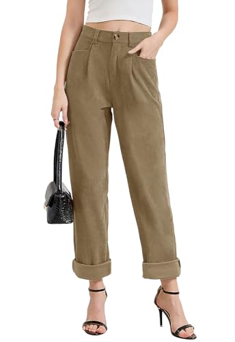 Alaster Queen Damen Mitte Taille Arbeitshose Cordhose für Damen Herbst Kleidung Straße Gerade Bein Hosen Khaki M von Alaster Queen