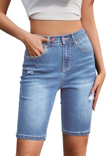 Alaster Queen Damen Shorts Sommer Jeanshose Damen Einfarbig mit Taschen Short Casual Bermuda Shorts Damen Hellblau M von Alaster Queen