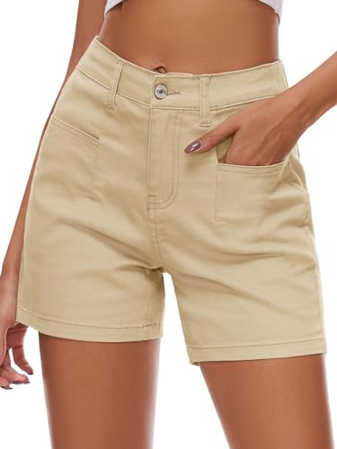 Alaster Queen Damen Shorts mit Taschen einfarbig musselin Cargo Shorts Kurze Hose Damen Sommer Beige XXL von Alaster Queen