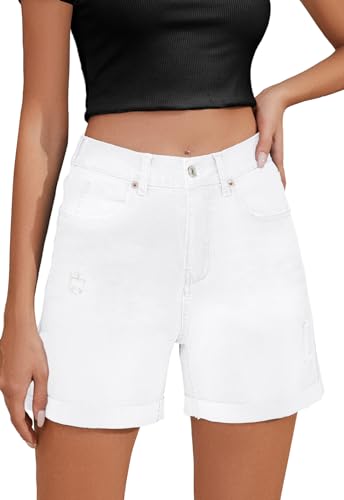 Alaster Queen Damen mit Tasche Jeans Shorts Damen Sommer Kurze Hose Damen Damen Hosen schlanke lässige Shorts Damen Shorts Weiß L von Alaster Queen