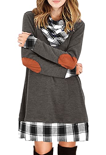 Alaster Queen Freizeitkleider für Damen A-Linie Langarm Herbstkleid Trendy Casual Plaid Cowl Neck Winter Damen Langarm Kleid Pullover Weiß/Schwarz Kariert XL von Alaster Queen