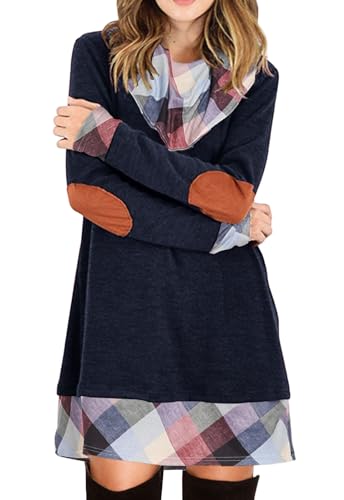 Alaster Queen Freizeitkleider für Damen Winter High Neck Damen Strickkleider Langarmkleider Pullover Lose Kleider Blau L von Alaster Queen