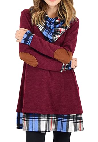 Alaster Queen Freizeitkleider für Damen Winter High Neck Damen Strickkleider Langarmkleider Pullover Lose Kleider Weinrot XL von Alaster Queen