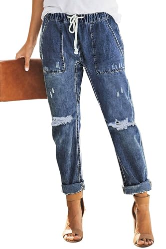 Alaster Queen Jeans Damen Baggy Jeans Damen Mode Stretch Jeans zerrissen Damen Jeans Marineblau M von Alaster Queen