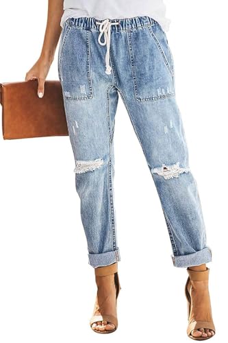 Alaster Queen Jeans Damen Mode Boyfriend Jeans Damen Hohe Taille Und Lockere Passform Denim Hellblau XXL von Alaster Queen