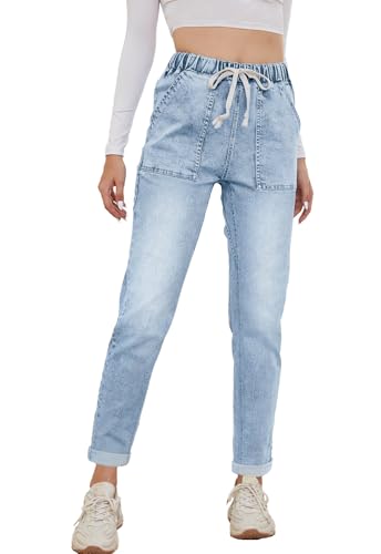 Alaster Queen Jeans Damen Straight Leg Stretch Denim Hosen mit Taschen High Waisted Jeans Damen Hellblau XL von Alaster Queen