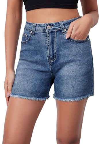 Alaster Queen Jeans Shorts Damen Sommer Mode Kurze Jeans Damen Rohkante Jean Stretch Denim Shorts Blau M von Alaster Queen