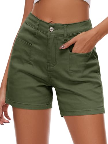 Alaster Queen Kurze Hose Damen Lässig mit Taschen Chino Shorts Damen Solid Color Shorts Hotpants Olivgrün S von Alaster Queen