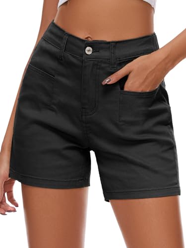 Alaster Queen Short Damen elastischer mit Taschen solid Color Shorts Sommer Kurze Hose für Damen Schwarz XL von Alaster Queen