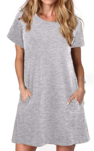 Alaster Queen Sommerkleid Damen Kurzarm Freizeitkleider für Damen Lose T-Shirt Kleider A-Linie Minikleid Kurz mit Taschen von Alaster Queen