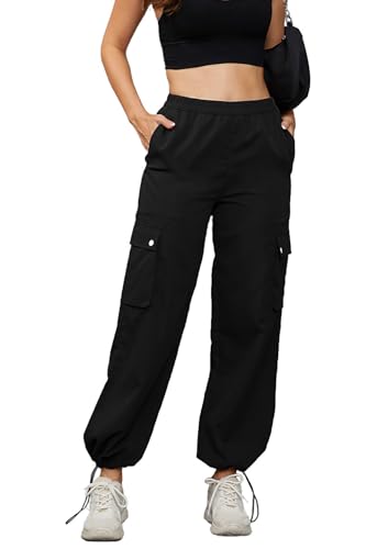 Alaster Queen Y2K Hosen Damen Wide Leg Workwear Hosen Lose Elastische Taille Hosen Schwarz M von Alaster Queen