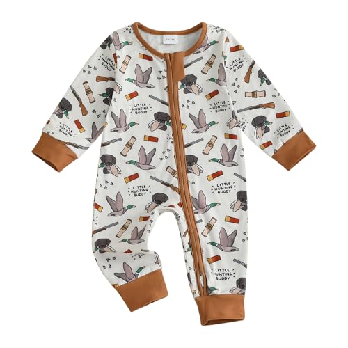Alaurbeauty Baby Mädchen Jungen Jagd Kleidung Stockente Ente Hirsch Strampler Reißverschluss Overall Retro Body Neugeborenen Nach Hause Gehen Outfit Herbst (Brown, 3-6 Months) von Alaurbeauty