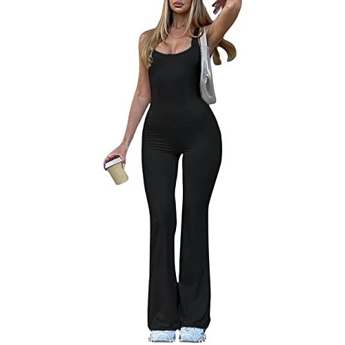 Alaurbeauty Damen Ärmellos Rückenfrei Overall mit Quadratischem Ausschnitt Y2K Overall Hosen Sommer Lang Einteiler Jumpsuit Eng (A-Schwarz, M) von Alaurbeauty