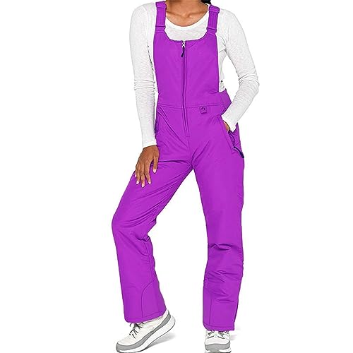 Alaurbeauty Damen Skihose Hosenträgerhose Outdoorhose Wasserdicht Winddichte Softshellhose Warme Gefütterte Schneehose Snowboardhose Skilanglaufhose Thermohose Wanderhose Ski Pant (Lila, L) von Alaurbeauty