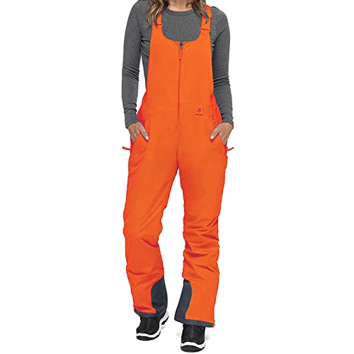 Alaurbeauty Damen Skihose Hosenträgerhose Outdoorhose Wasserdicht Winddichte Softshellhose Warme Gefütterte Schneehose Snowboardhose Skilanglaufhose Thermohose Wanderhose Ski Pant (Orange, L) von Alaurbeauty