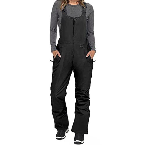 Alaurbeauty Damen Skihose Hosenträgerhose Outdoorhose Wasserdicht Winddichte Softshellhose Warme Gefütterte Schneehose Snowboardhose Skilanglaufhose Thermohose Wanderhose Ski Pant (Schwarz, M) von Alaurbeauty