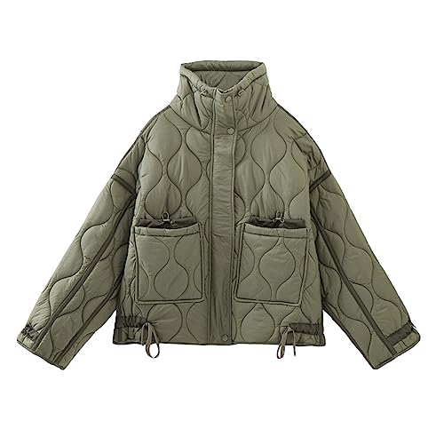 Alaurbeauty Damen Steppjacke Leichte Zip Up Langarm wattierter Mantel Stehkragen Pufferjacke Winter Daunenjacken Oberbekleidung mit Taschen (Armeegrün, L) von Alaurbeauty