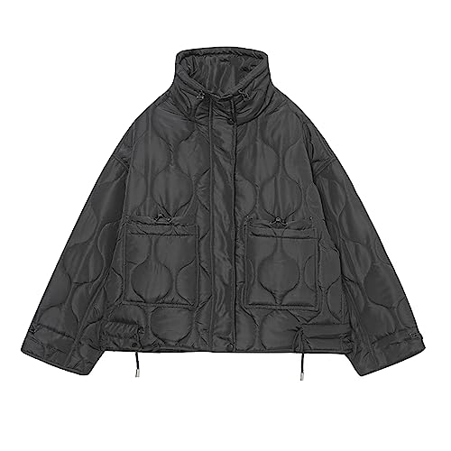 Alaurbeauty Damen Steppjacke Leichte Zip Up Langarm wattierter Mantel Stehkragen Pufferjacke Winter Daunenjacken Oberbekleidung mit Taschen (Schwarz, S) von Alaurbeauty