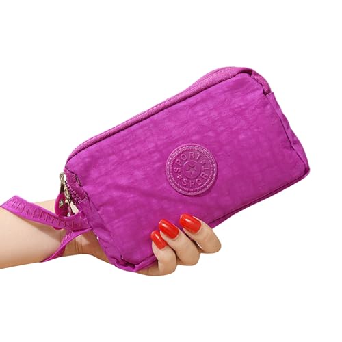 Alaurbeauty Großes Fassungsvermögen Armband-Geldbörse – Damen 3-lagige Reißverschluss Oxford-Stoff wasserdichte Handtasche (Purple, One Size) von Alaurbeauty